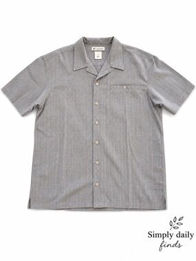 Columbia Full Linear Men’s Large Gray Check Camp Shirt Short Sleeve Button Up